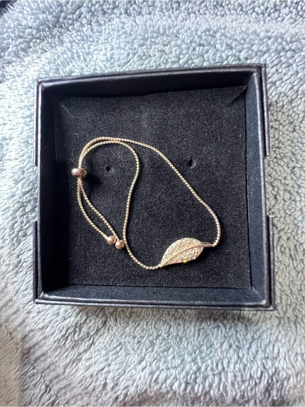 Delicate Rose Gold Leaf Slider Bracelet